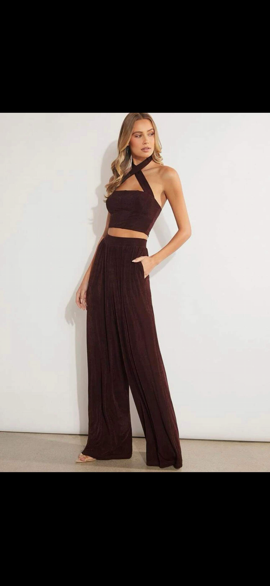 Brown Velvet Crop Set