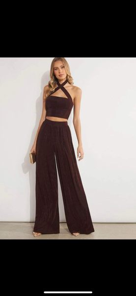 Brown Velvet Crop Set